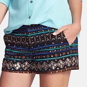 Lucky Brand Embroidered Sequin/Rhinestone Shorts Black. Small. Boho Festival EUC